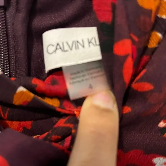 Calvin Klein Floral Tied Mockneck Mini Trapeze Dress Size 4 - Picture 2 of 5